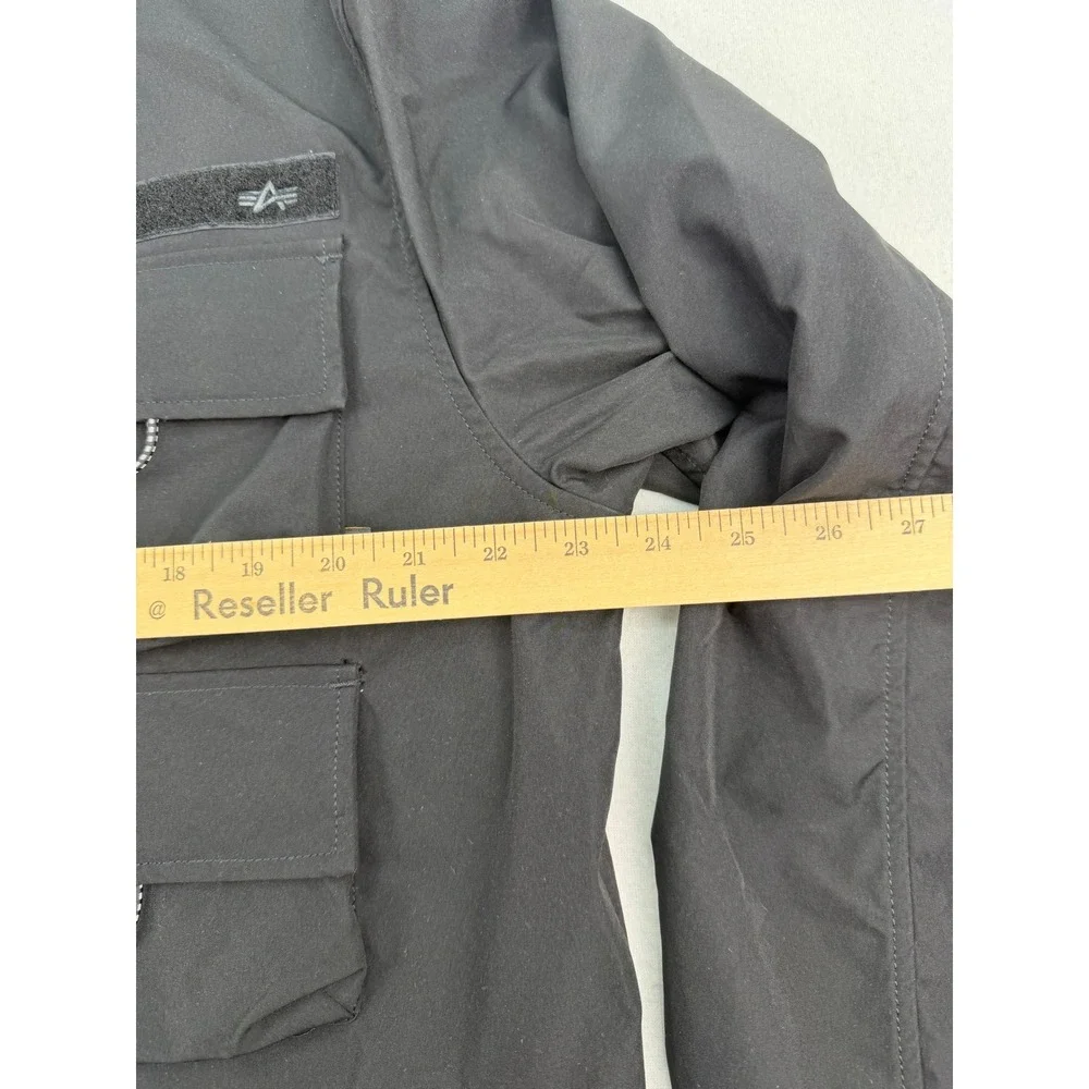 Alpha Industries Mens Full Zip Nylon Cargo Tactical Field Shirt Jacket Black 2XL